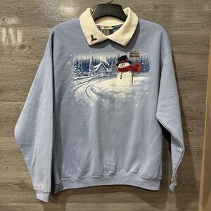 VTG 90s Top Stitch by Morning Sun pullover Snowman Embroidered Plus 2x Winter
